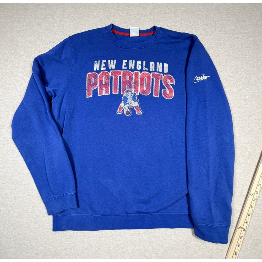 Nike New England Patriots Sweatshirt NFL Mens Large Blue Pat Patriot Crewneck